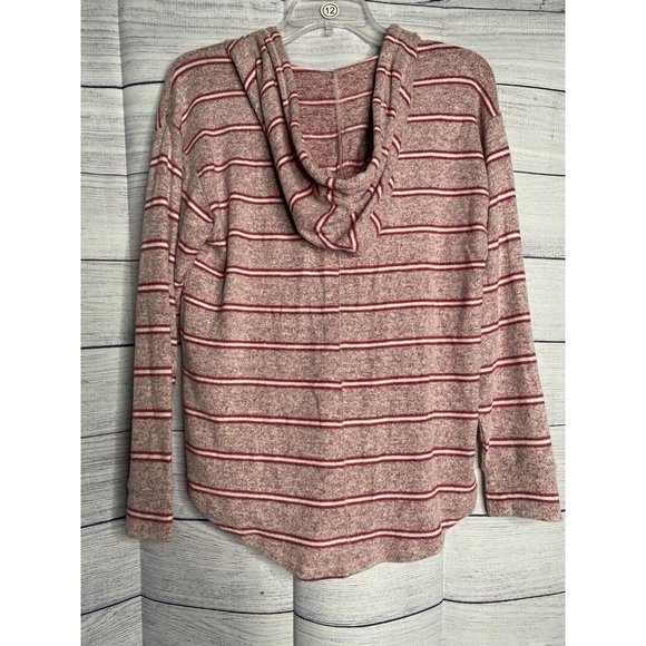 NEW Market & Spruce Womens Brushed Knit Hoodie in red stripes small oversized - Picture 2 of 5